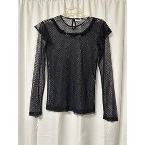 Dizzire Women’s Sheer Black Long Sleeve Dot Mesh Blouse Y2K Witchy Goth M
